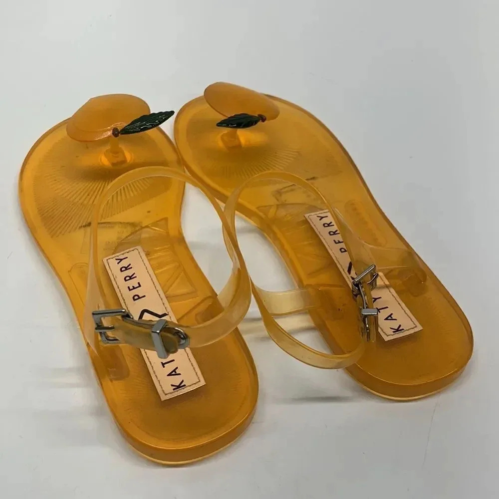 Katy Perry Jelly Sandals Flip Flops Orange Peach Fruit Ankle Strap PVC Size 6 - Picture 5 of 9